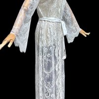 JONQUIL sheer white lace robe, see through feather weight white dressing gown, Wrap front with bell sleeves