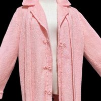 1960s vintage pink mohair coat, Mid Century stroller length open front coat with belt, medium