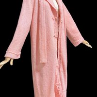 1960s vintage pink mohair coat, Mid Century stroller length open front coat with belt, medium