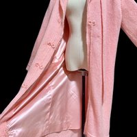 1960s vintage pink mohair coat, Mid Century stroller length open front coat with belt, medium