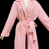 1960s vintage pink mohair coat, Mid Century stroller length open front coat with belt, medium