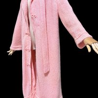 1960s vintage pink mohair coat, Mid Century stroller length open front coat with belt, medium