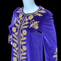 MALOUF Perfect Negligee, vintage evening gown, I. MAGNIN, Royal Purple velvet and gold metallic & rhinestones Kaftan