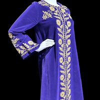 MALOUF Perfect Negligee, vintage evening gown, I. MAGNIN, Royal Purple velvet and gold metallic & rhinestones Kaftan