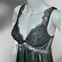 SCAASI vintage black nightgown robe peignoir 2 pc set, sheer dressing gown and slip dress