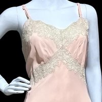 ALIDA The Richly Clad, Vintage 1930s Nightgown Slip Dress, baby pink rayon and lace sheath dress