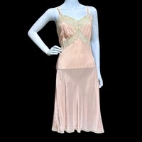 ALIDA The Richly Clad, Vintage 1930s Nightgown Slip Dress, baby pink rayon and lace sheath dress