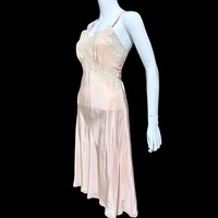 ALIDA The Richly Clad, Vintage 1930s Nightgown Slip Dress, baby pink rayon and lace sheath dress