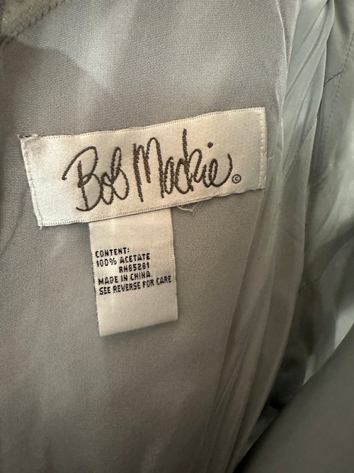 BOB MACKIE 1980s vintage beaded evening dress, Silver grey heavily beaded taffeta ball gown, Long sleeve high neck