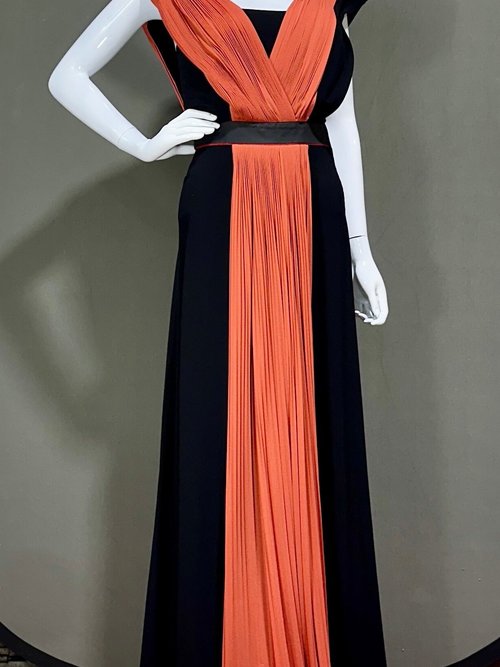 VIONNET PARIS evening gown, black curry orange sheath gown