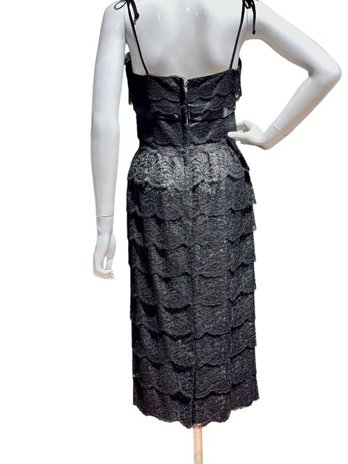 FERMAN-O'GRADY vintage 1950s Black Lace Cocktail Party Dress