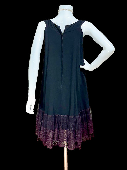 LILLI DIAMOND Vintage 1960s mod party dress, Black crepe trapeze shift cocktail evening dress