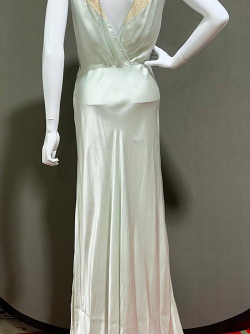 1930s vintage nightgown, Celadon green silk night dress