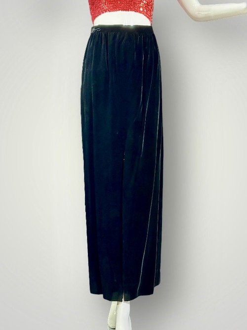 OSCAR de la RENTA 1980s vintage black velvet evening skirt, front slit pencil maxi skirt