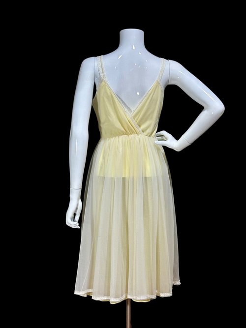 Gotham Gold Stripe 1950s vintage butter yellow nightgown slip dress