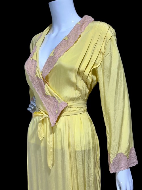 1920s vintage canary yellow silk dress, antique flapper dressing gown 