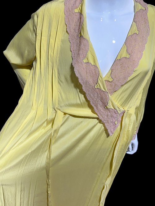 1920s vintage canary yellow silk dress, antique flapper dressing gown 