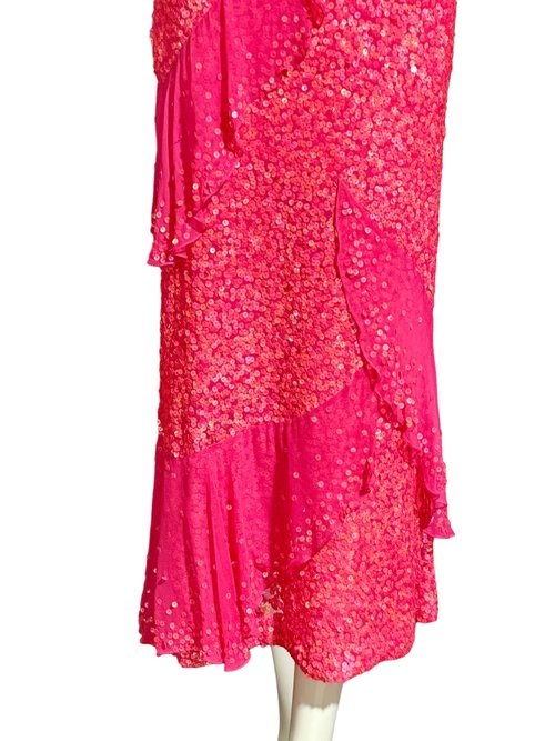 BILL BLASS for Saks, hot pink sequin slip dress 