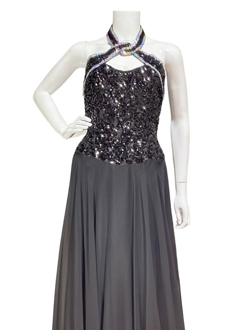MIKE BENET FORMALS vintage black chiffon prom dress