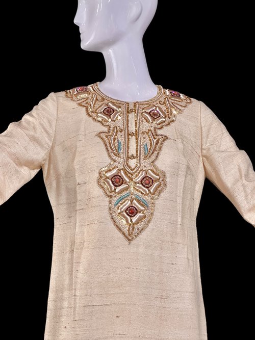 Custom Made 1960s vintage raw silk caftan evening dress
