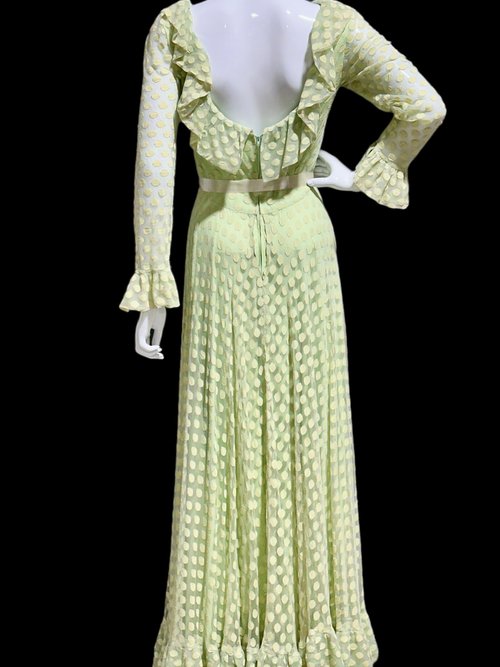 RICHILENE New York, celery green polka dot evening gown