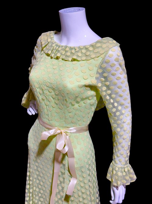 RICHILENE New York, celery green polka dot evening gown