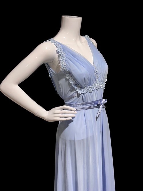 EYE-FUL by the Flaums, 1950s vintage nightgown slip dress, periwinkle blue Grecian Goddess full length night dress