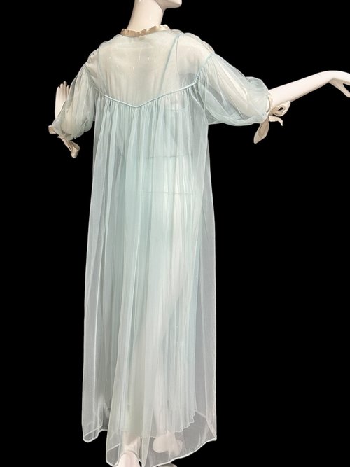 1940s ethereal sheer blue nightgown slip dress peignoir set