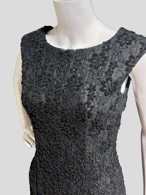 GING LOO 1960s vintage black beaded cocktail dress, Hand beaded