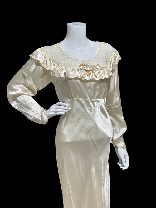 1930s vintage wedding dress, liquid satin sheath bridal gown