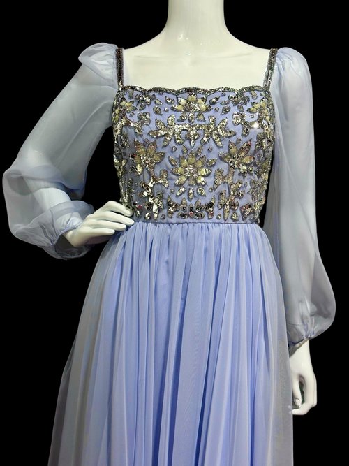 TEFFT'S MIAMI 1960s periwinkle blue chiffon evening gown