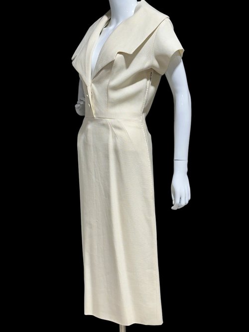 IRENE GALITZINE 1940s vintage oatmeal linen cocktail day dress