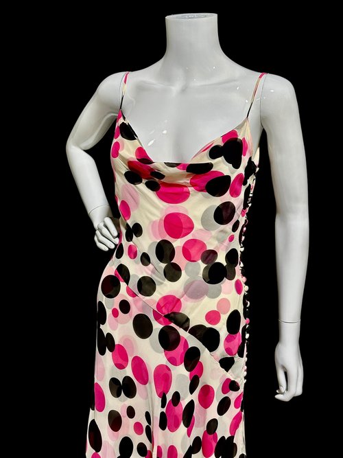 ESCADA vintage silk slip dress, Pink Black polka dot sheath 