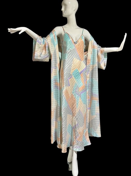 Georgette Trabolsi vintage nightgown and robe set, slip dress and dressing gown