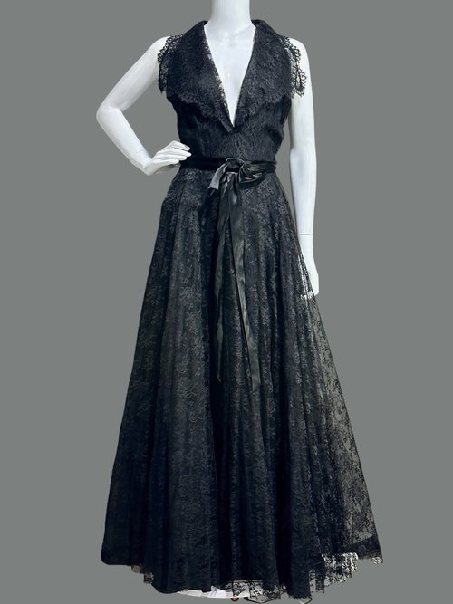 WOLF BROTHERS Florida, 1950s vintage black lace evening dress gown