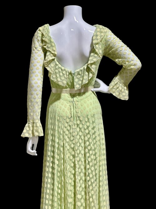 RICHILENE New York, celery green polka dot evening gown