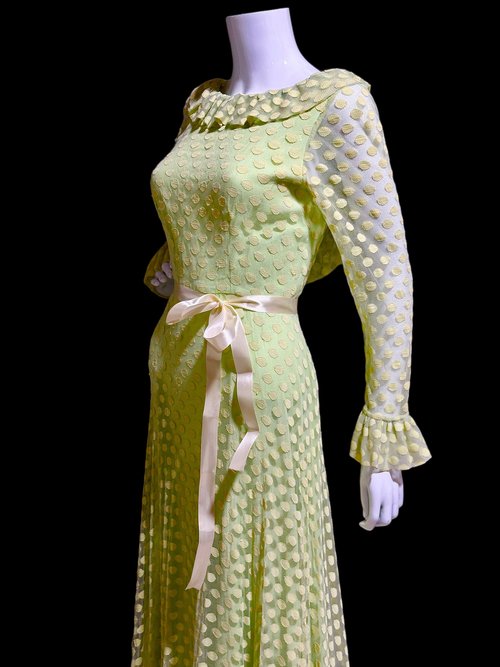 RICHILENE New York, celery green polka dot evening gown