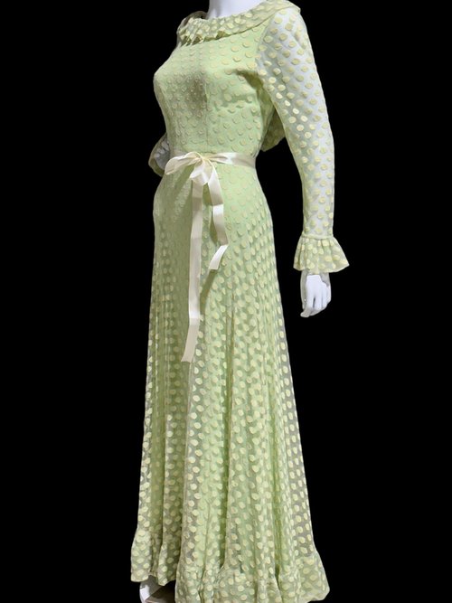 RICHILENE New York, celery green polka dot evening gown