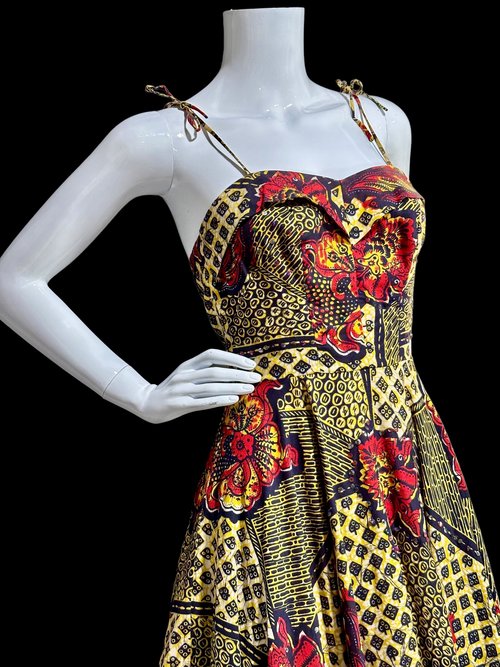 BABS' SHOPPE 1950s vintage cotton dress, pinup bombshell island girl shelf bust Sundress