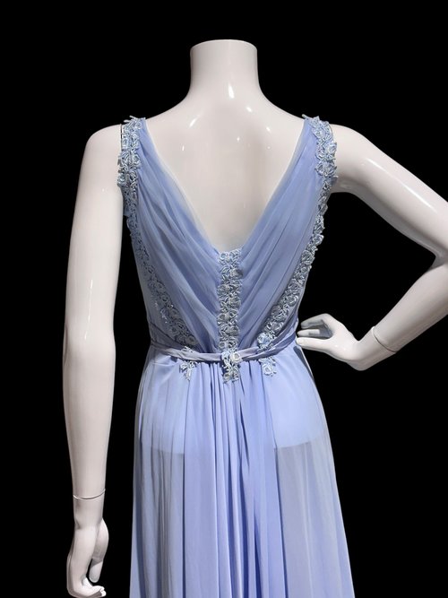 EYE-FUL by the Flaums, 1950s vintage nightgown slip dress, periwinkle blue Grecian Goddess full length night dress