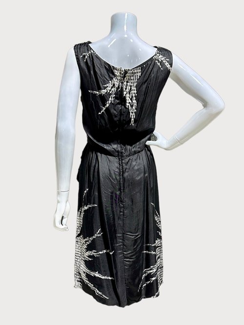 HELENA BARBIERI 1950s vintage cocktail dress, Black silk blouson wiggle dinner dress