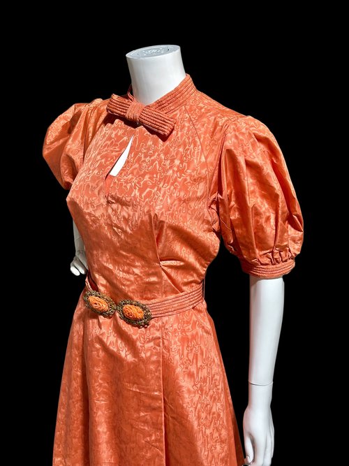 1920s 1930s vintage dress, Salmon satin moire 2 piece tunic dress and slip set