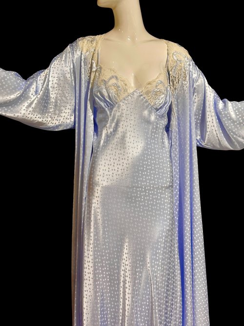 NATORI SAKS 5th Ave, vintage shiny icy blue sheath night gown and peignoir set, dressing gown housecoat