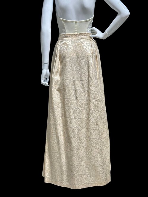 1960s vintage creamy gold paisley damask maxi evening skirt