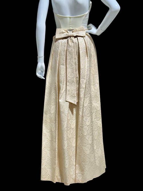 1960s vintage creamy gold paisley damask maxi evening skirt