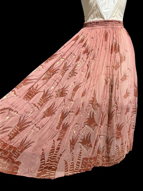 ZANDRA RHODES Nan Duskin, 1970s vintage "Field of Lilies" long peasant skirt, hippie boho elastic waist