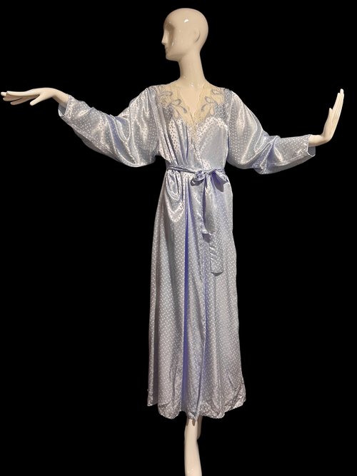 NATORI SAKS 5th Ave, vintage shiny icy blue sheath night gown and peignoir set, dressing gown housecoat