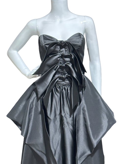 HOLLY HARP vintage 1980s ball gown, Black satin architectural peplum dress