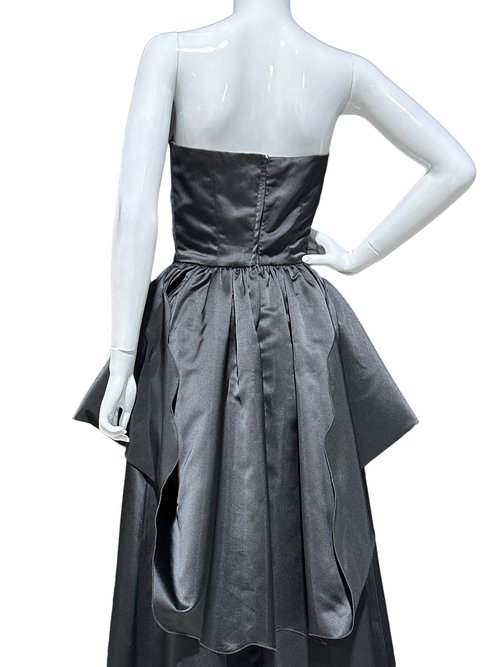 HOLLY HARP vintage 1980s ball gown, Black satin architectural peplum dress