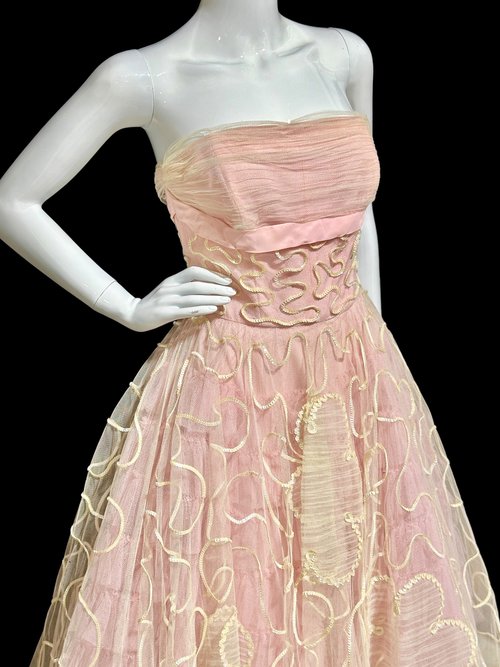 WILL STEINMAN ORIGINAL vintage 1950s prom dress, Pink tulle and sequins